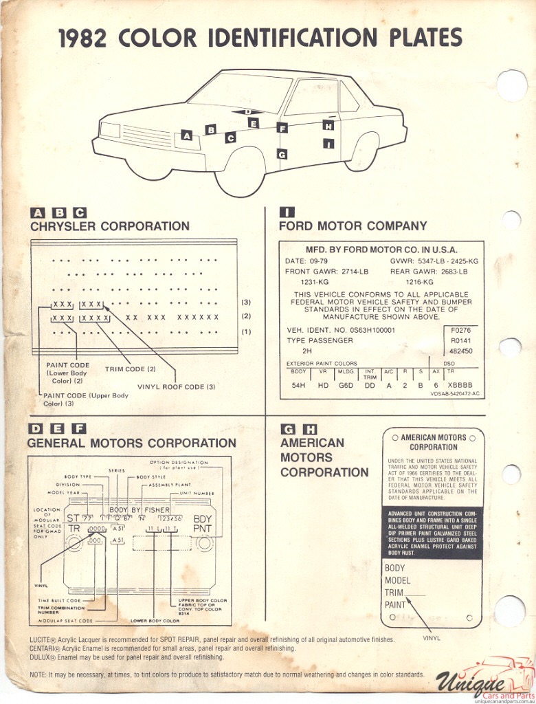 1982 Ford Paint Charts DuPont 6